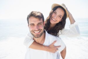 happy couple on the beach 