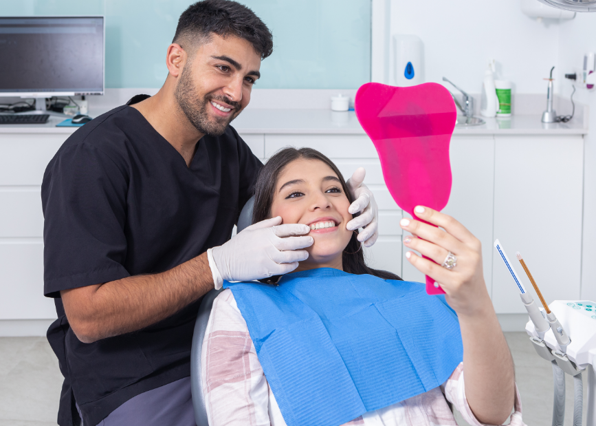 Dental patient and dentist at exam